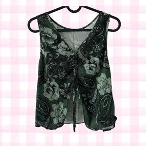 *SOLD!* EM Y2K Style Adjustable Tie Front Black and Green Crop Top